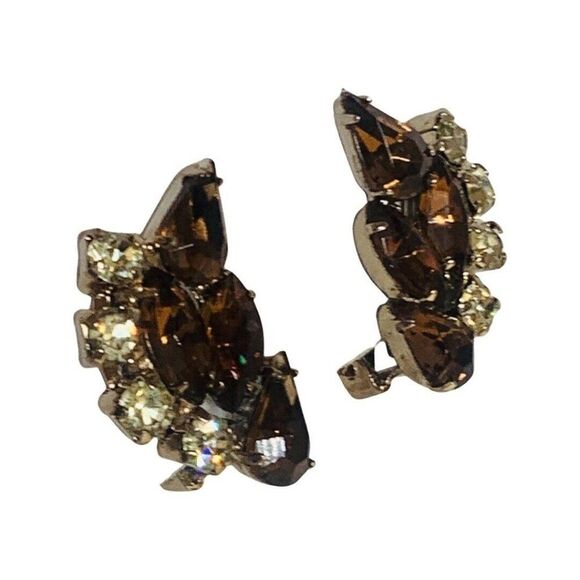 Women’s Simulated Topaz Faceted Prong Glass Formal Vintage Gold Clip On Earrings - Picture 10 of 11